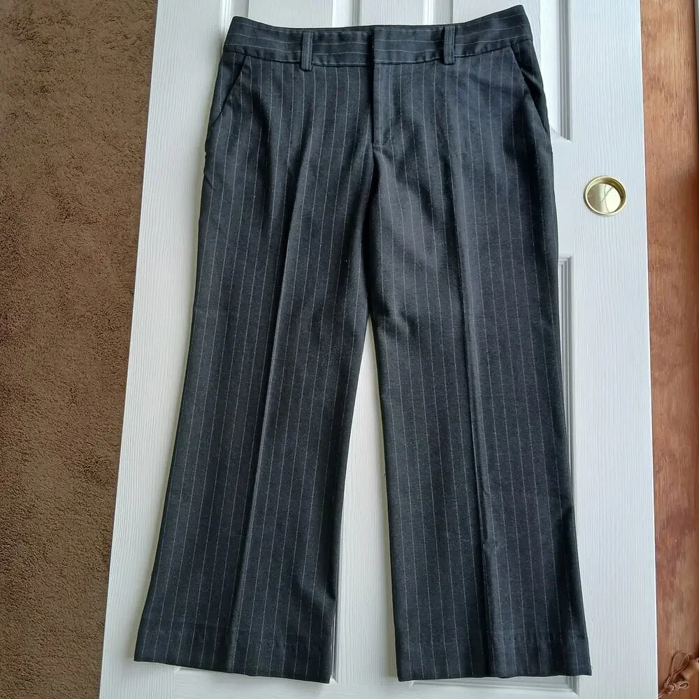 Karen Kane Black Pinstripe Slacks 14 self hemmed 27" inseam short warm comfy - Picture 12 of 13